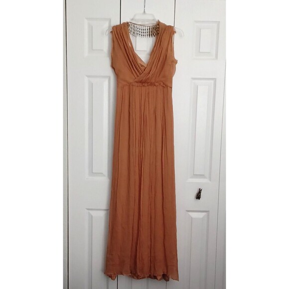 CRIS BARROS Long ORANGE  dress with SILK lining Beads antique inserts Size 38 - Picture 13 of 16